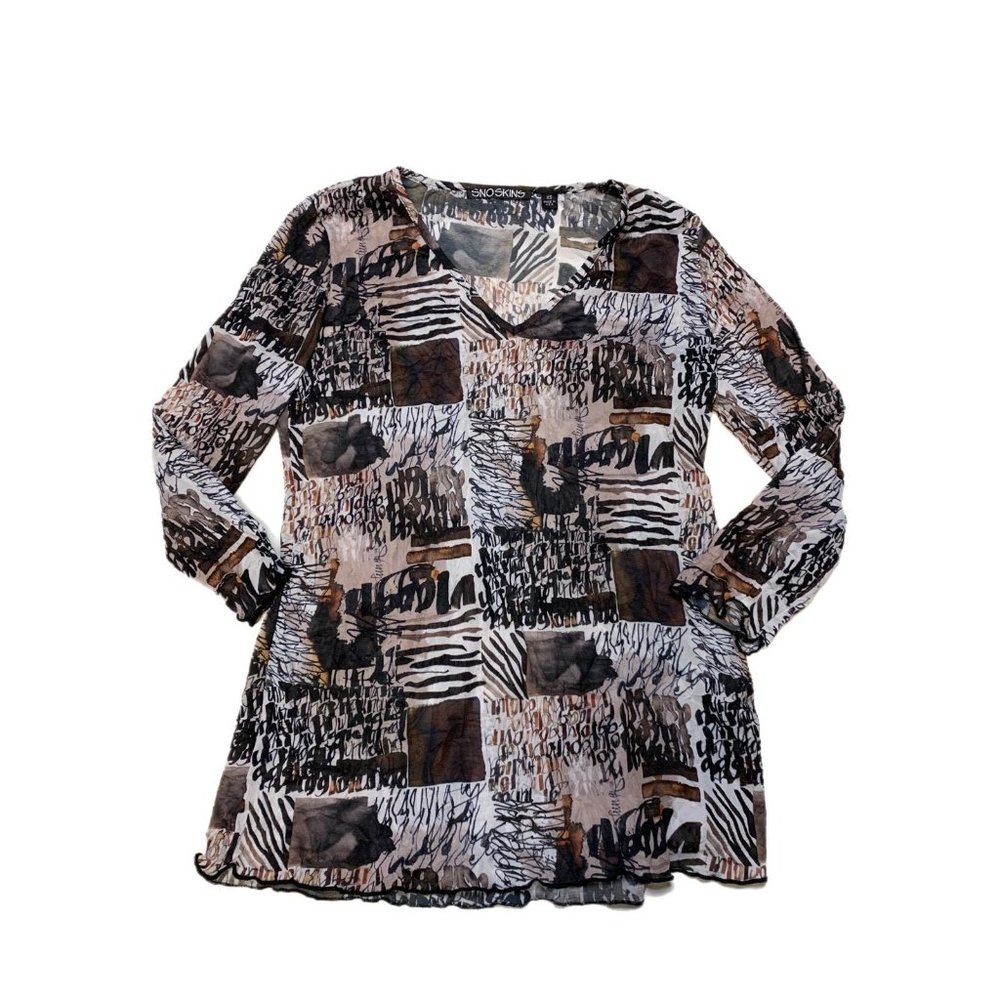 Sno Skins Womens Graffiti Print V Neck Sheer Blouse XS